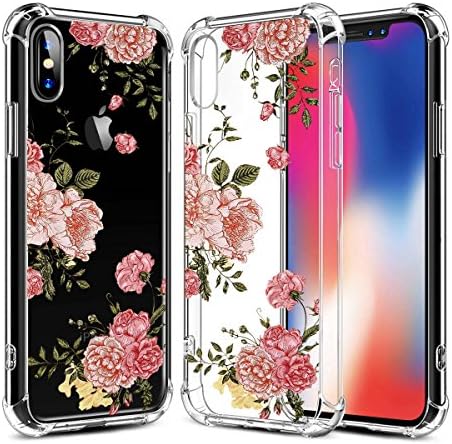 Verson iPhone X Case with Flowers, [Four Corners Thicken Shockproof] Slim Shockproof Clear Floral Pattern Soft Flexible TPU Back Cover Case [Support Wireless Charging]