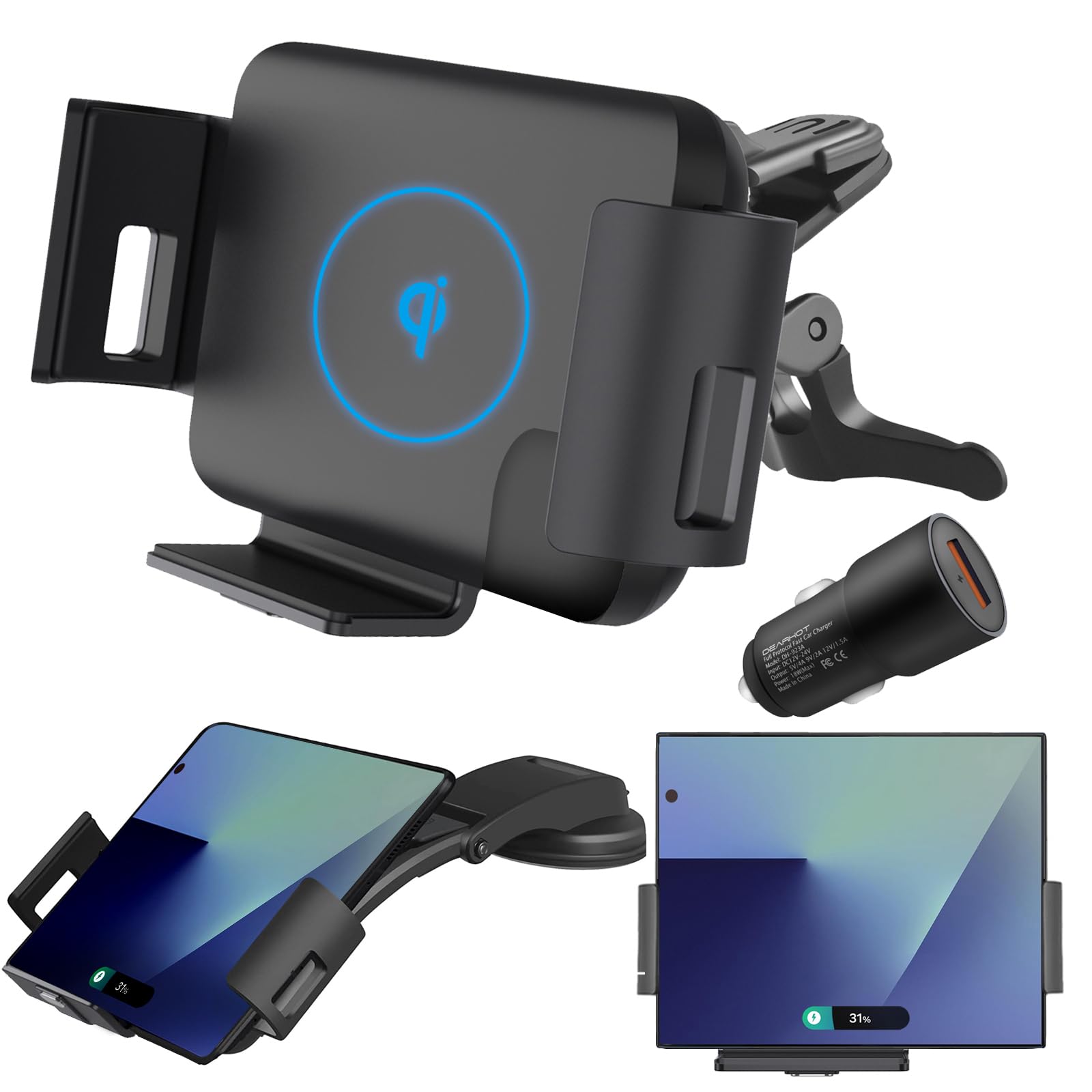 DearHot 15W Qi Wireless Car Charger Mount Holder Compatible for Samsung Galaxy Z Fold7 Fold6 Fold5 Fold4 Fold3 Fold2 Fold 4.3in-6.9in Phone Auto Clamp Fast Charger