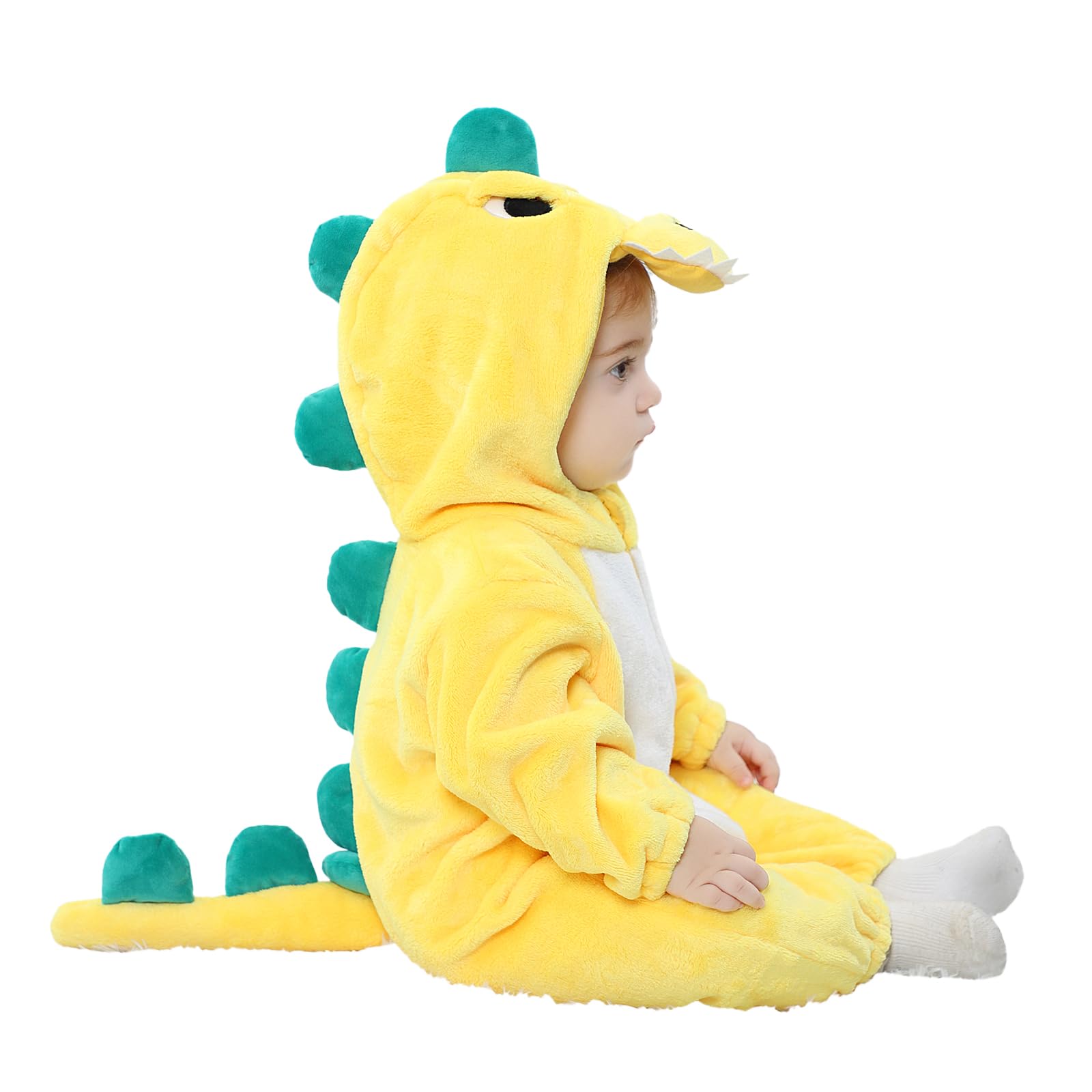 LOLANTA Unisex Baby Dinosaur Costume, Toddler Hooded Animal Fancy Dress, Flannel Union Suit, Yellow, 15-18 Month, Tag 80