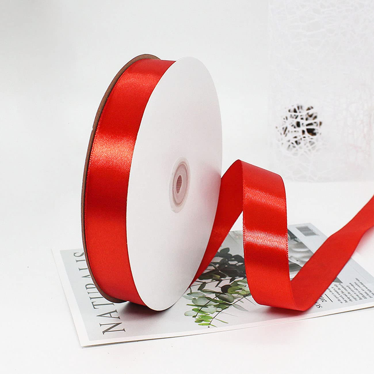 Ainmto Red Satin Ribbon 25mm x 100 Yards,Gift Wrapping Ribbon for Decoration and DIY Project