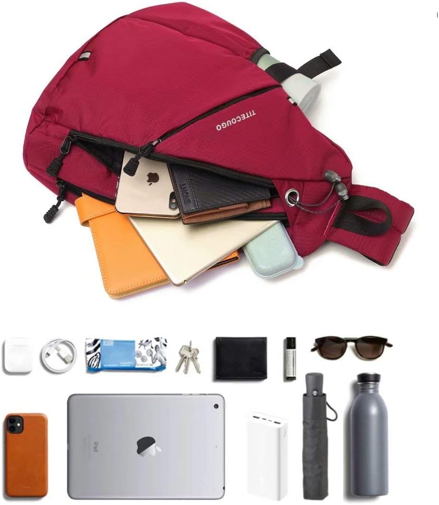 TITECOUGO Sling Backpack Travel Shoulder Bag One Strap Crossbody Bags Lightweight Chest Daypack Camp Day Packs for Women and Men Hiking Accessories Large Red - Image 4