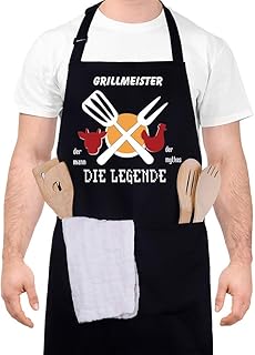 adakel Grillschürze schwarz, Arbeitsschürze & Kochschürze Witziges Geschenk für Männer zum Vatertag Weihnachten oder Geburtstag –Die Legende