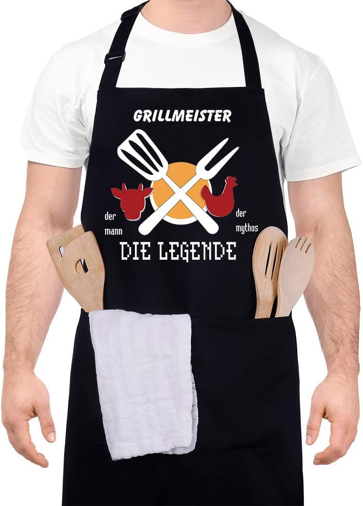 adakel Grillschürze schwarz, Arbeitsschürze & Kochschürze Witziges Geschenk für Männer zum Vatertag Weihnachten oder Geburtstag –Die Legende