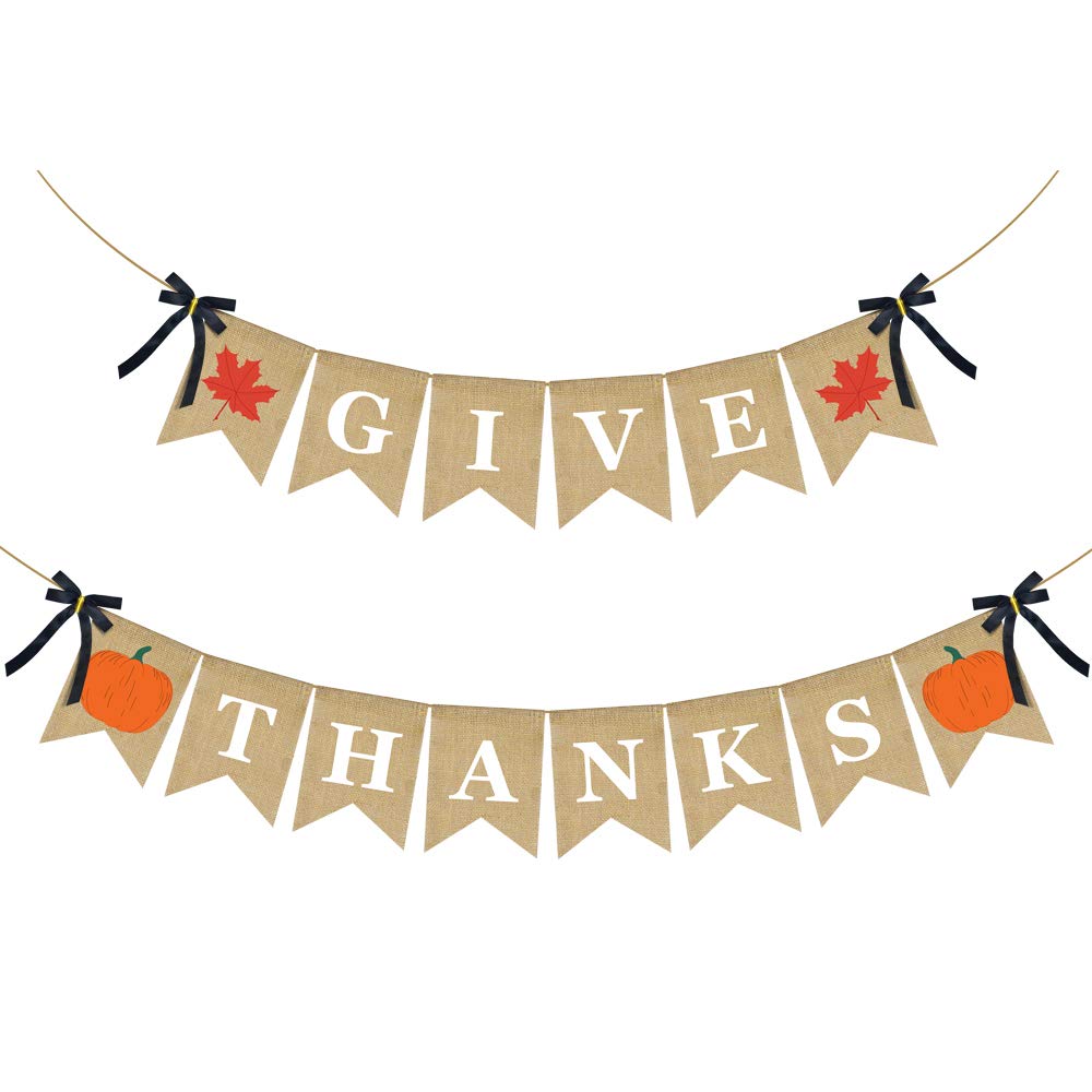 Photo 1 of ERKOON Thanksgiving Banner Garland, Give Thanks Bunting for Harvest Party, Fall Home Decor, Fireplace Mantel, Autumn Table & Wall Decoration