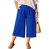Ninee Womens Plus Size Capri Wide Leg Loose Pants Wide Leg High Waisted Lounge Pajama Capri Casual with Pockets