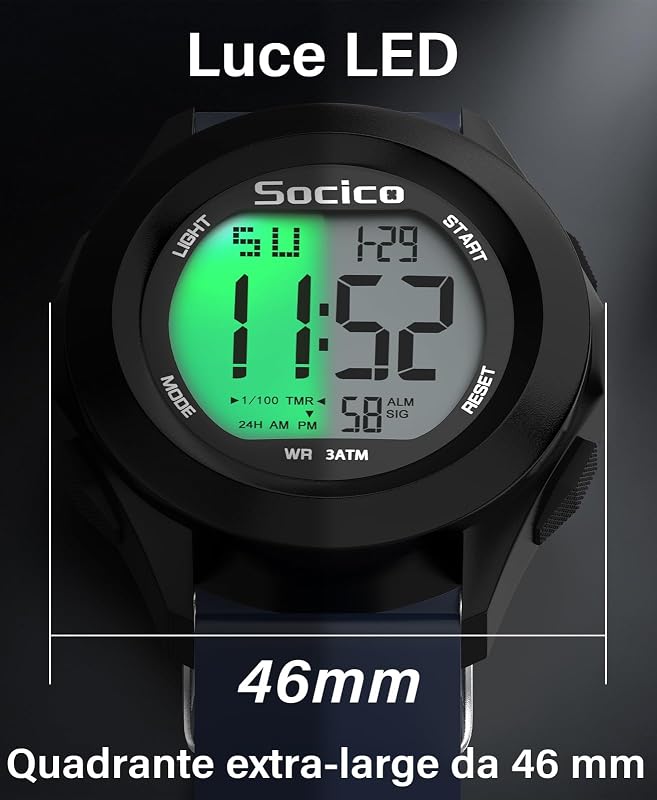 Orologio Digitale Da Uomo, Sportivo, Militare, Impermeabile, Cronografo, Per Uomo, Con Illuminazione A Led, Sveglia, Data, Sport,Blu — foto 4 di 6