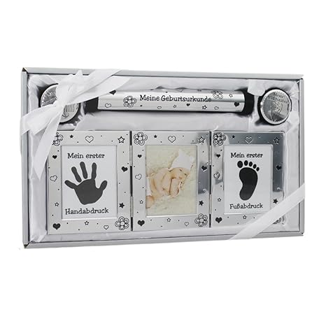 Geschenk zur Geburt und Taufe Baby Handabdruck Fussabdruck Set mit Bilderrahmen für Neugeborene