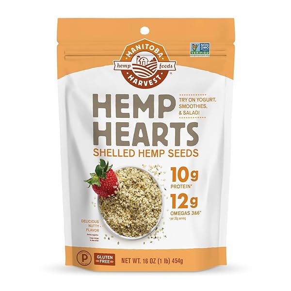 MANITOBA HARVEST HEMP HEARTS, SHELLED HEMP SEEDS – 16OZ – 10G PLANT PROTEIN & 12G OMEGA 3 & 6 PER 30G SERVING – EASY TO DIGEST WITH 9 AMINO ACIDS – GLUTEN FREE, NON-GMO PROJECT VERIFIED