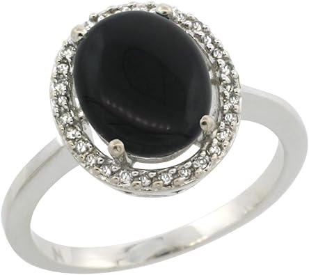 10k White Gold Diamond Halo Natural Black Onyx Engagement Ring Oval 10x8 Mm Sizes 5 10 Amazon Com