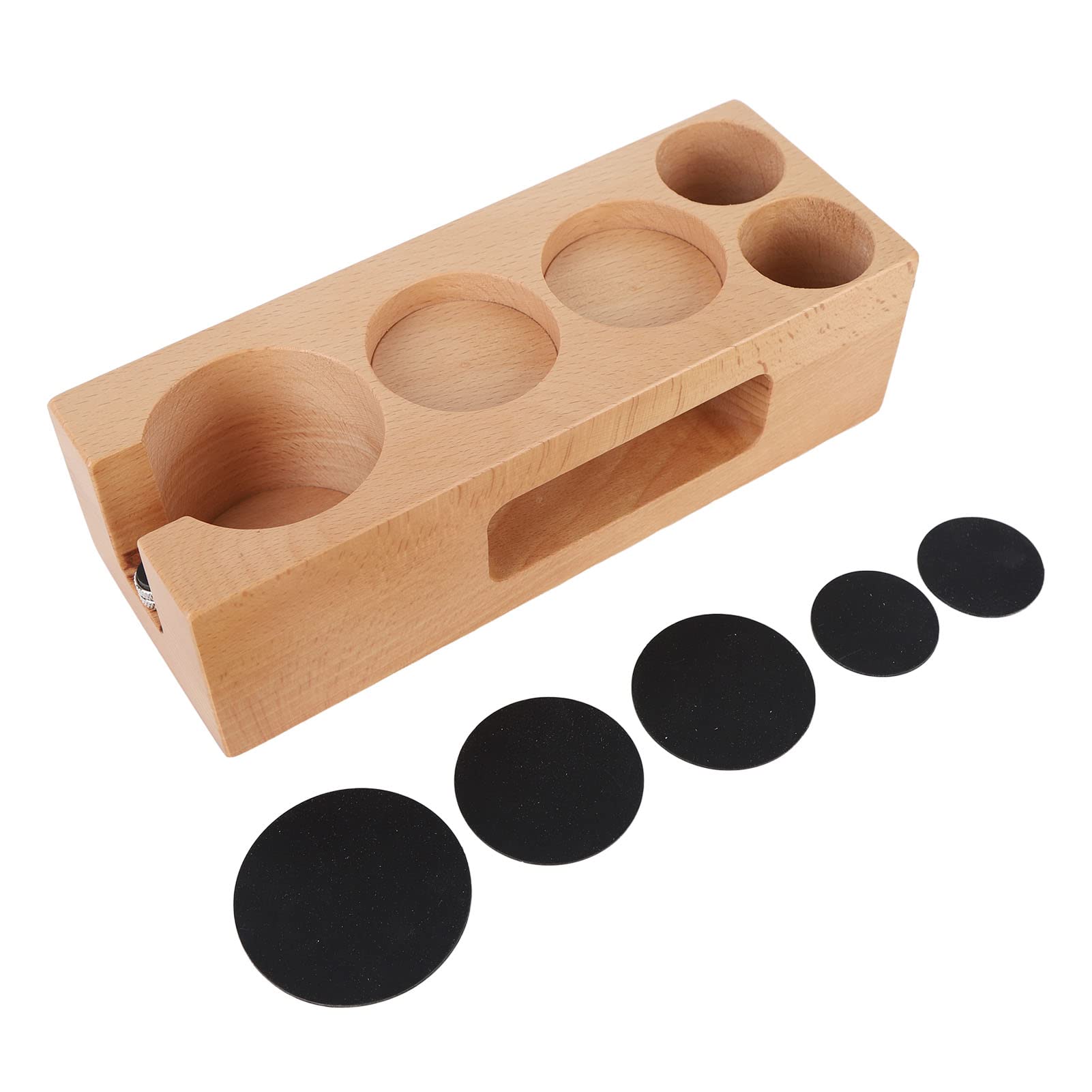 Wood Coffee Tamper Holder Coffee Filter Holder Coffee Tamping Station Espresso Portafilter Coffee Tamper Mat Stand Espresso Accessories for Home Cafe Restaurant Hotel (58mm 5 Hole)