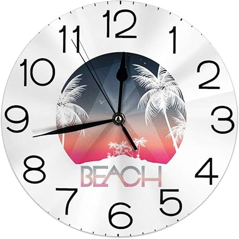 Amazon Co Jp 丸い壁時計の家の装飾 ビーチパーティー熱帯の島とヤシの木と星空の夜とリビングルームの鳥のイラスト ホーム キッチン