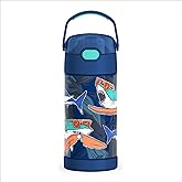THERMOS FUNTAINER Water Bottle with Straw - 12 Ounce - Kids Stainless Steel Vacuum Insulated Water Bottle with Lid, Surfin Sharks