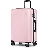 KYME 24-Inch Medium Luggage with Dual 360° Spinner Wheels Hardshell Checked TSA Approved Suitcase for Lightweight Travel (Pink, 24" Checked)