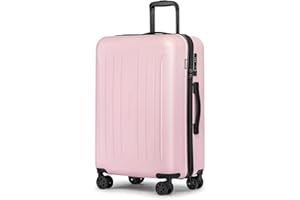 KYME 24 Inch Luggage, Medium Checked Suitcase with Double Spinner Wheels, Check in Bag, PC+ABS Rolling Hard Case With TSA Lock, Pink