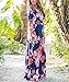 Womens Summer Casual Beach Dress Floral A Line Maxi Long Dresses with Belt Blue Medium