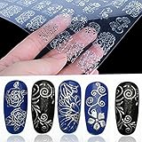 Warm Girl 108Pcs 3D Silver Flower Nail Art Stickers Decals Stamping DIY Decoration Tools