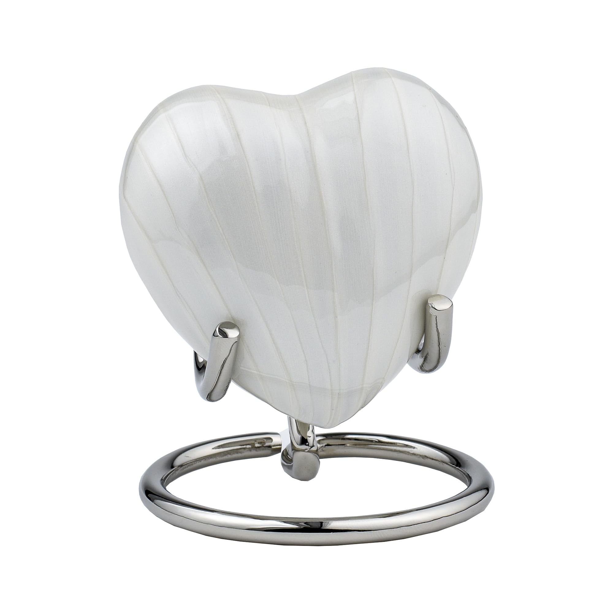 Royal Rapture Urn for Ashes Funeral Memorial Cremation Keepsake Love Urns Decorative Brass Heart with Stand (White Pearl, 3") RHM03-24
