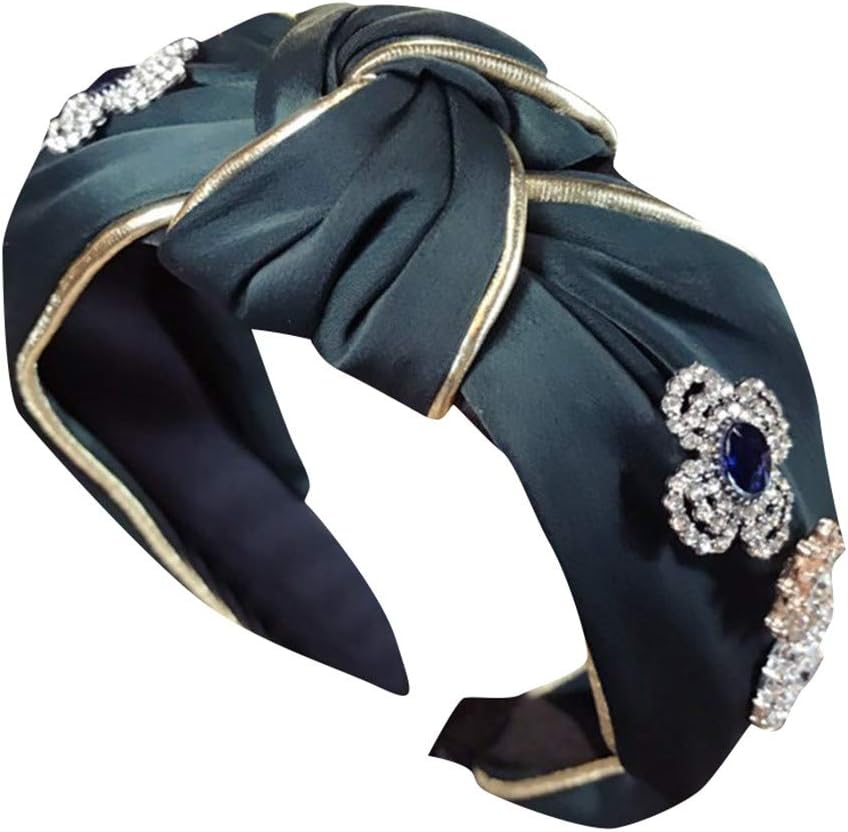 Women's Crystal Headband ZEELIY Gold-Rimmed Diamond Super Flashing Middle Knot Knotting Wide Side Fabric Hairband Head Wrap Hair Band Accessories