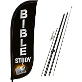 LookOurWay Feather Flag Pole Kit - 7 Feet Tall Advertising Banner with Fiberglass Pole Set and Ground Spike for Business Promotion - Church Flags - Bible Study Church