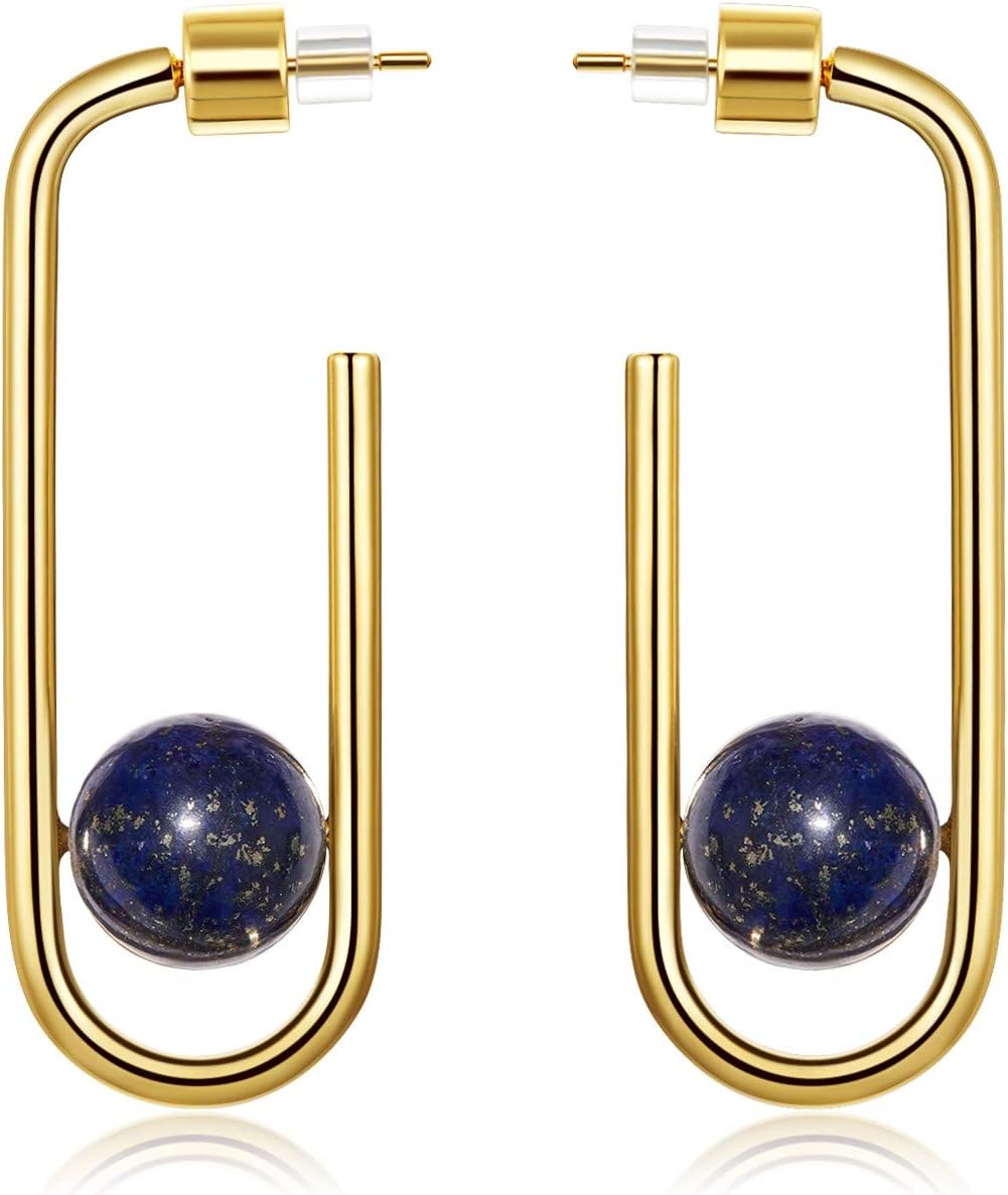 925 Sterling Silver Post 14k Gold Plated Open Cuff Hoop Earrings Natural Gemstone Pearl Hooped Stud Post Minimalist Earrings for Women Ladies Girls Gifts