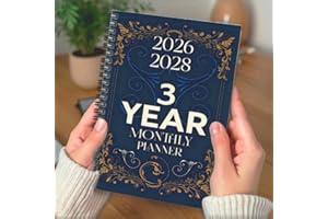 3-Year Monthly Planner Notebook (2026-2028), 5.5×8.3 Inch Portable Schedule with Target Tracker and Family Management Section