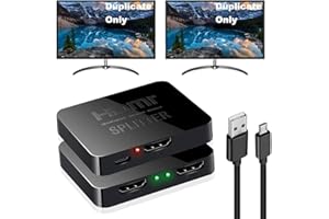 4k HDMI Splitter 1 in 2 Out HDMI Splitter for Dual Monitors Duplicate Mirror Support HDMI2.0b 60Hz Full HD 1080P 3D 18.5G Bla