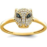 JewelryWeb 14k Gold Polished Green and White Cubic Zirconia Lioness Head Ring Size 7.00 Ring for Women
