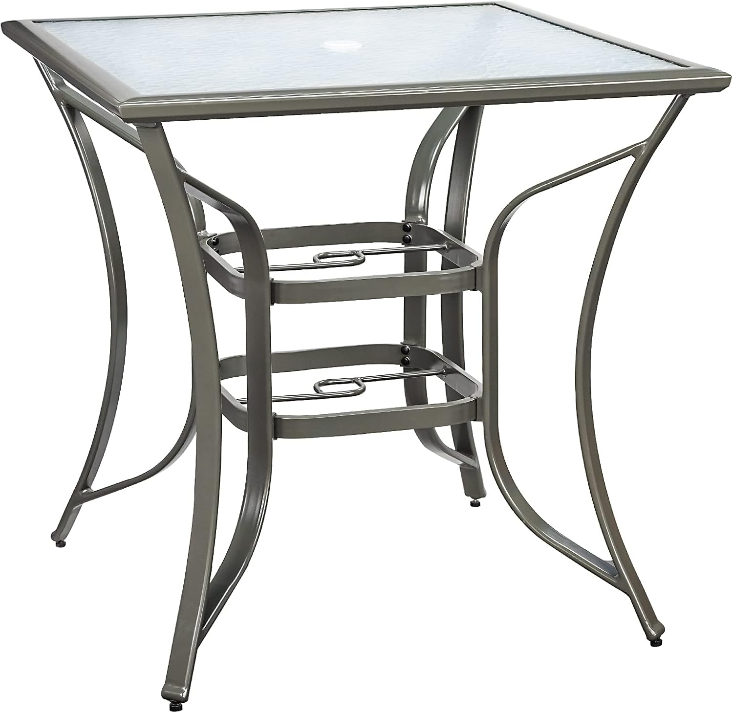 Welnow 36" Outdoor Patio Dining Bar Table Aluminum Square Bistro Table Height Bar Table Outdoor Furniture Garden Backyard Table, Ripple Tempered Glass Table Top with Umbrella Hole, Deep-Gray: Kitchen & Dining