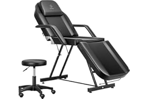LUXMARS Tattoo Chair, Multipurpose Facial Chair 73 Inch Spa Salon Facial Bed with Massage Equipment Spa Stool for Beauty Spa Tattoo, Black