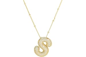 SLOONG 14K Gold Plated Bubble Letter Necklace, Balloon Initial Pendant Necklace Dainty Zircon CZ Jewelry Gift for Women Girls Alphabet A-Z