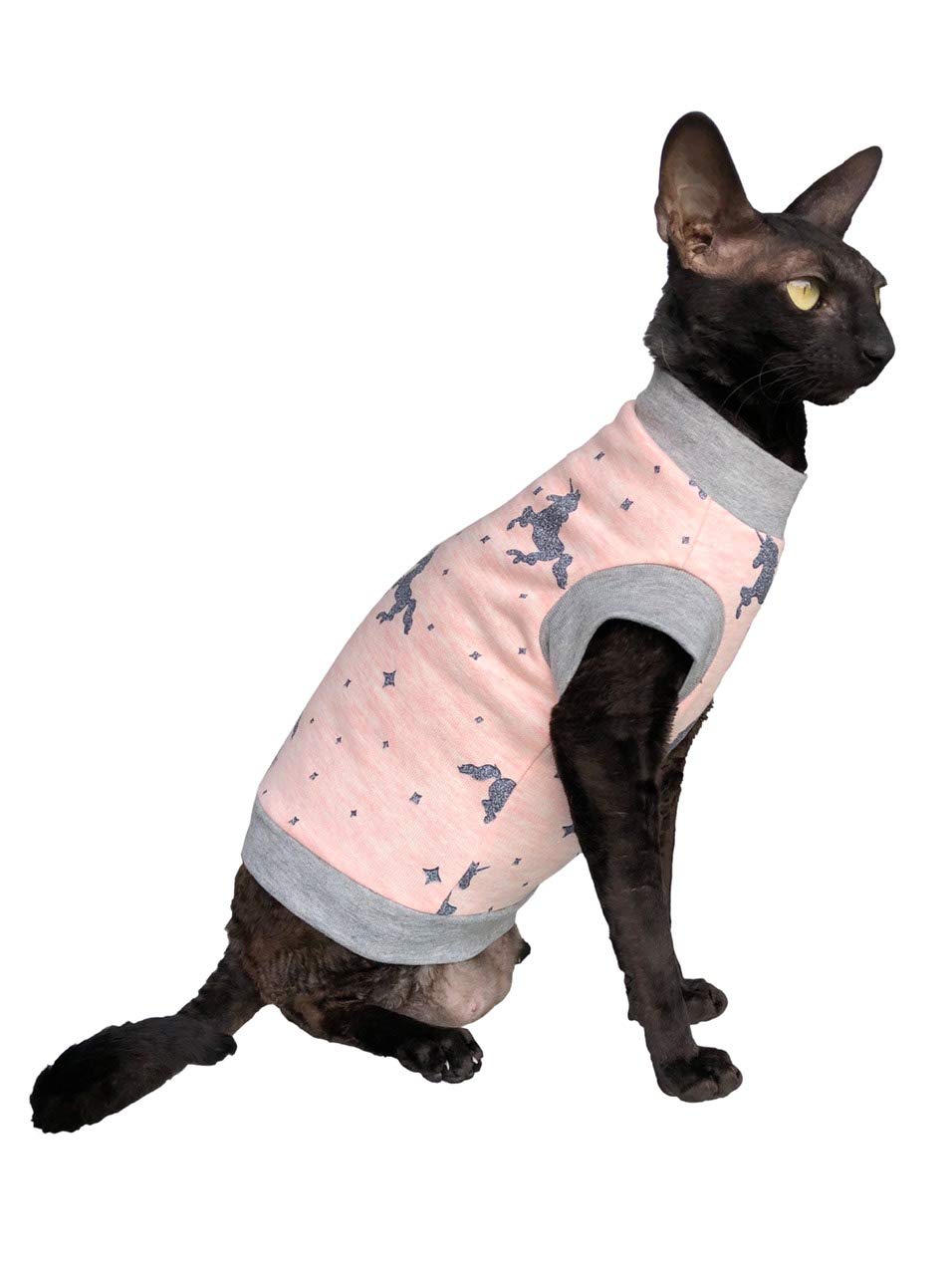 Kotomoda Sphynx Cat's turtleneck Unicorn in PINK Naked Cat Clothes Hairless Cat Clothes (L)