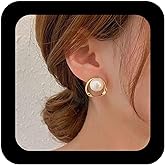 Erimberate Vintage Circle Pearl Stud Earrings Round Pearl Earrings Bohemian Pearl Stud Earrings Gold Hollow Circle Earrings Pearl Circle Earrings Jewelry for Women