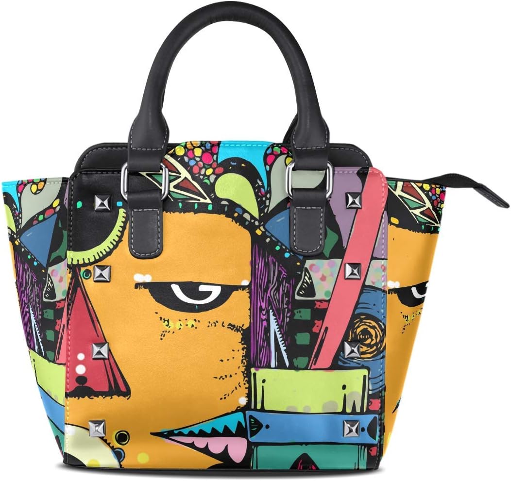 Flyup imobaby Abstract Art PU Leather Girls Top-Handle Handbags Single-Shoulder Ladies Tote Crossbody Bag Messenger Bags For Women