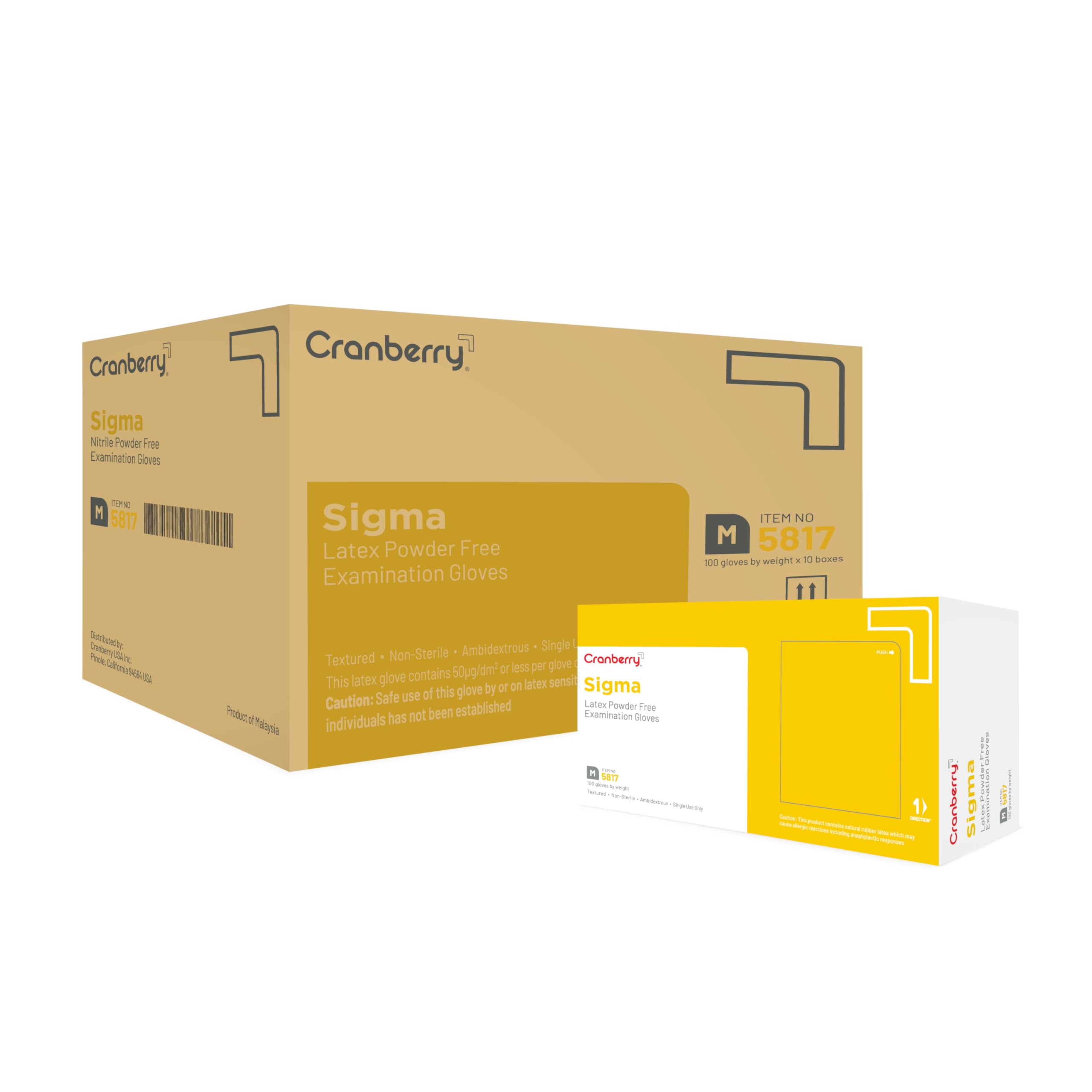 Cranberry USA Cranberry Sigma Latex Exam Gloves, Case of 1000, Large, 4.5 Mil