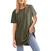 Fisoew Womens Oversized T Shirts Short Sleeve Tunic Tops Crew Neck T-Shirts Summer Casual Loose Fit Basic Tee