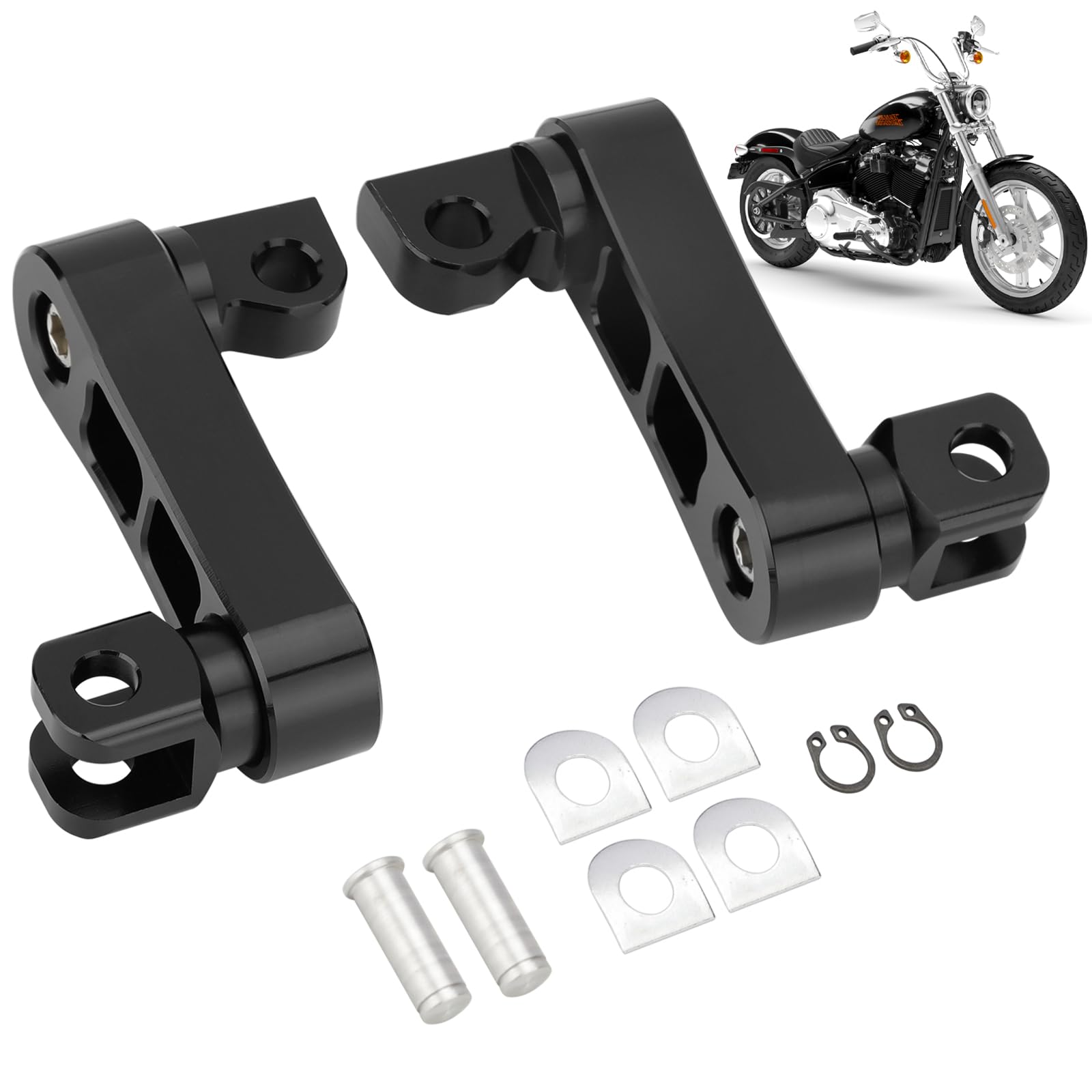 Photo 1 of SMOTRCC Highway Footpegs Adjustable Passenger Foot Pegs 2 1/4" Extension Brackets FootPeg Conpatible for Harley Dyna Sportster Softail Touring with Support Foot Pegs (Black)