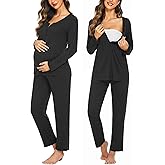 Ekouaer Maternity Nursing Pajama Sets Labor Delivery Pjs Long Sleeve Breastfeeding Pajamas Pregnancy Sleepwear Set