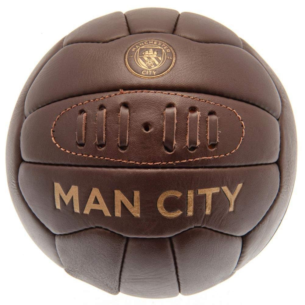 HY-PRO Manchester City F.C. Size 5 Real Leather Heritage Football – Official Vintage-Style Match Ball with Club Crest – Premium Collectible Gift for City Fans