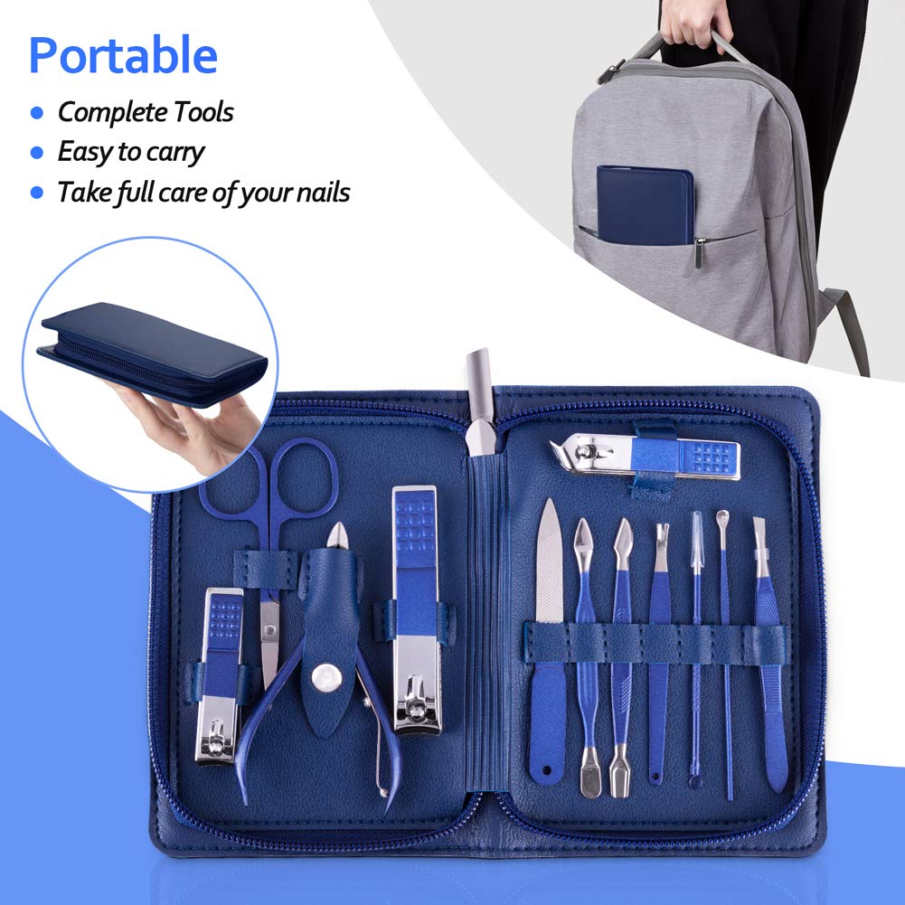Manicure Set, Pedicure Kit, Nail Clippers, Professional Grooming Kit, Nail Tools 12 In 1 with Luxurious Travel Case For Men and Women 2020 Upgraded Version Blue : Beauty