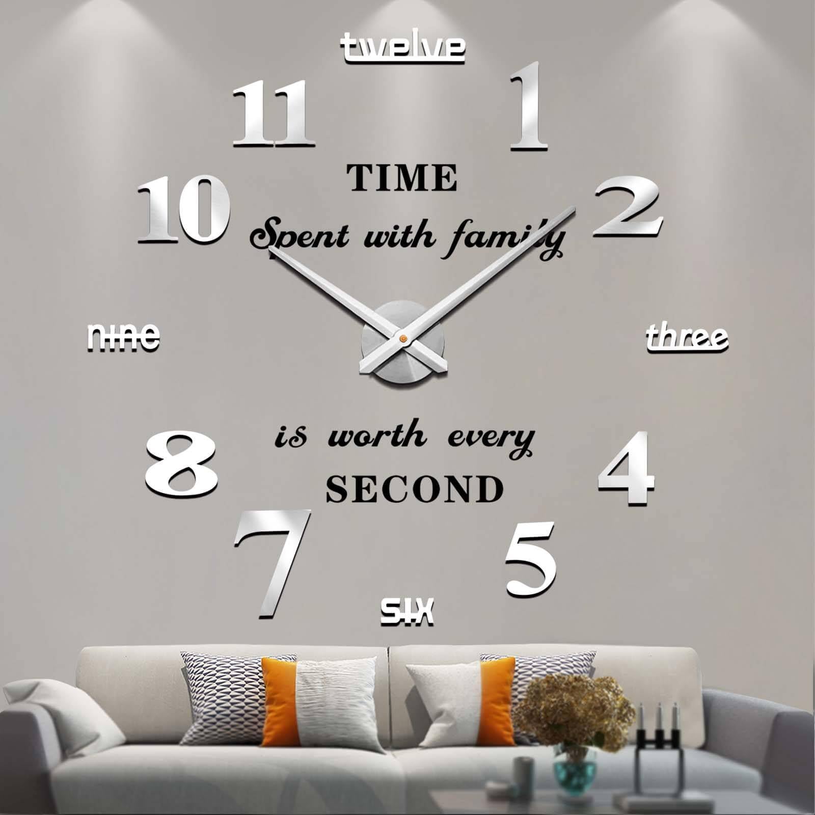 VANGOLD Modern Mute DIY Frameless Large Wall Clock 3D Mirror Sticker Metal Big Watches Home Office Decorations