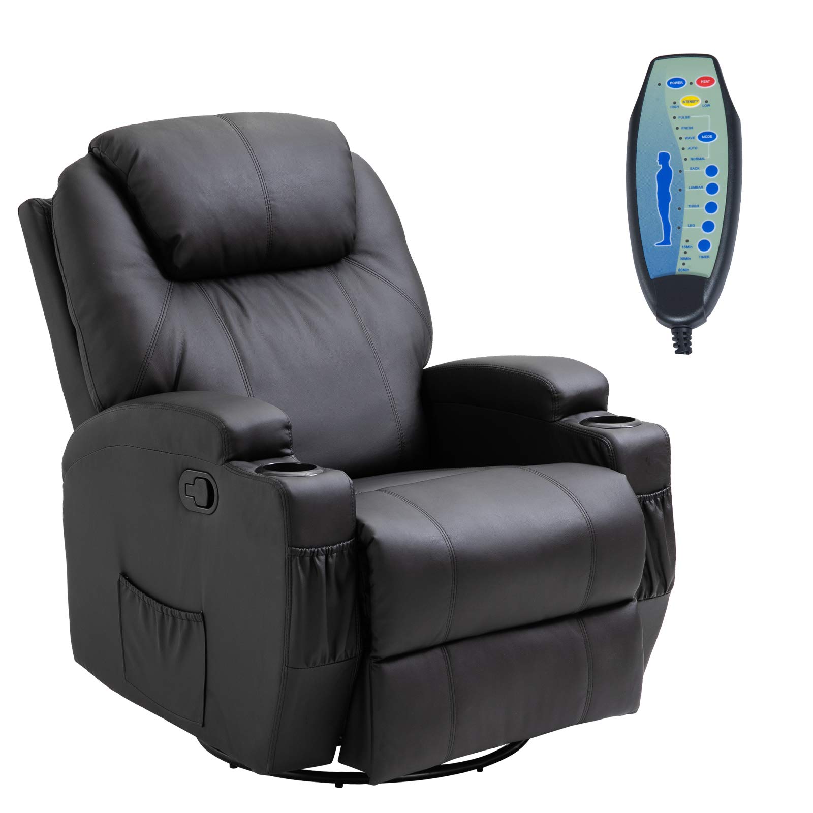 Faux Leather Heated Massage Recliner Chair with Remote Black