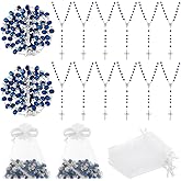 INTERWARM 15Pcs Rosary Bead Bulk, Blue Glass Necklace with Cross Crucifix Crystal Bead Rosary Necklace Rosary Rosarios Catolicos Gifts with 15pc White Organza Bags for Men Women