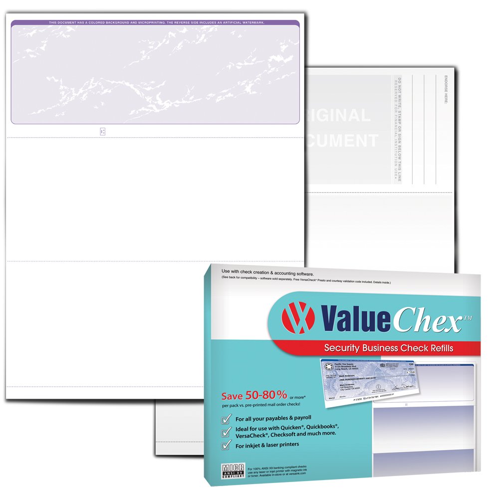 VersaCheck ValueChex - 55 Blank Business Voucher Checks - Purple Prestige - 55 Sheets Form #1000 - Check on Top