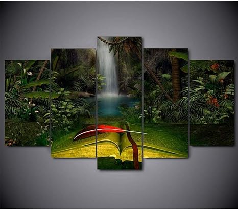 Amazon アートパネル モダン 絵画 装飾画 インテリア 風景画 壁掛け 部屋のレイアウト 雰囲気 玄関 現代壁の絵 部屋飾り 背景絵画 花 海 現代 富士山 動物 壁アート Hd ジャングル 壮大な滝で開かれた本 しゃしん 枠付きの完成品 誕生日 新築祝い ウォールステッカー