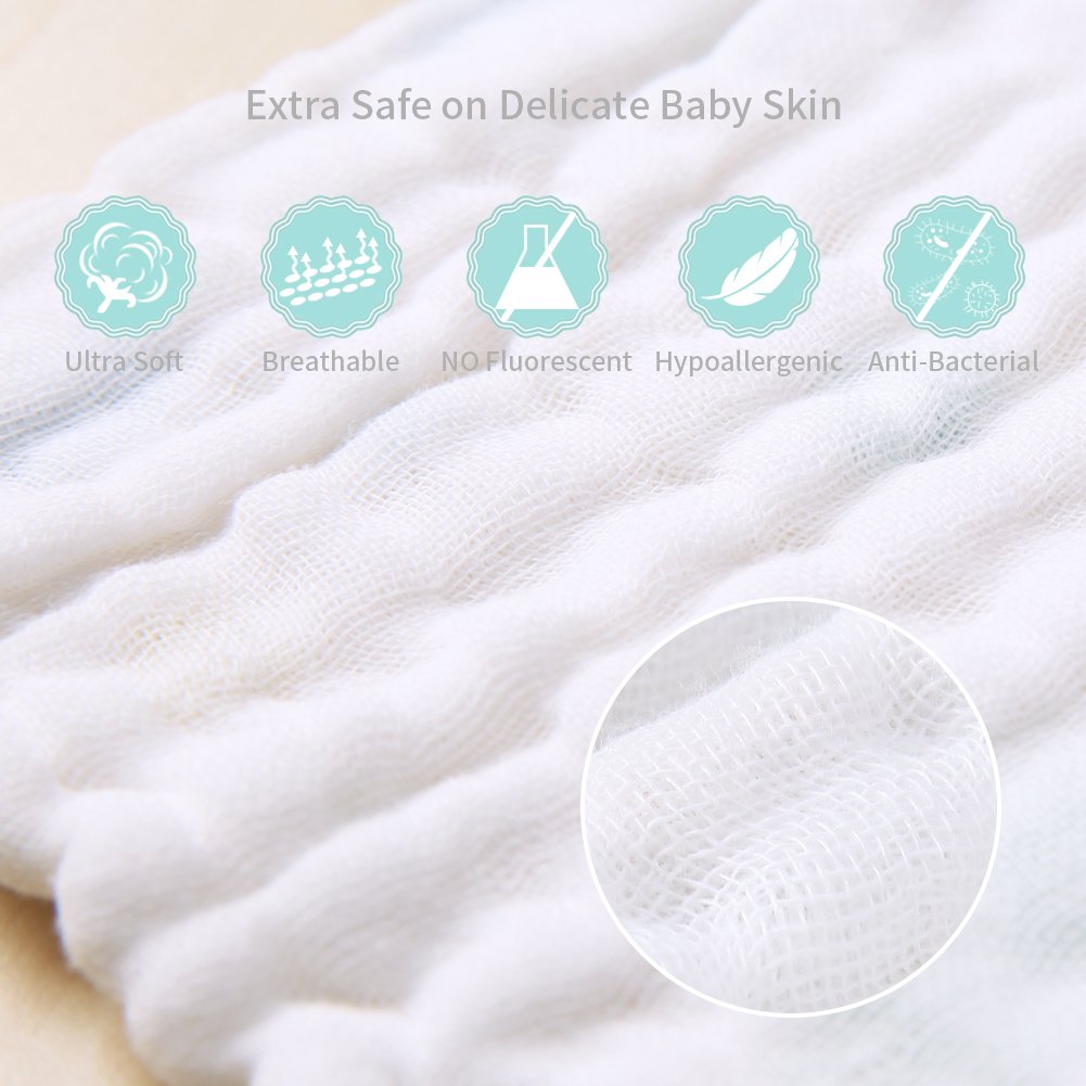 Baby Muslin Washcloths Set 6 Pack Soft Newborn Infant Towels Multi-purpose 6 Layer Natural Baby Wash Cloth for Baby Girls and Boys 10x10 inches by AiKiddo
