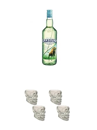 Grasovka Vodka aus Polen 1,0 Liter + Wodka Totenkopf Shotglas 2 Stück + Wodka Totenkopf Shotglas 2 Stück