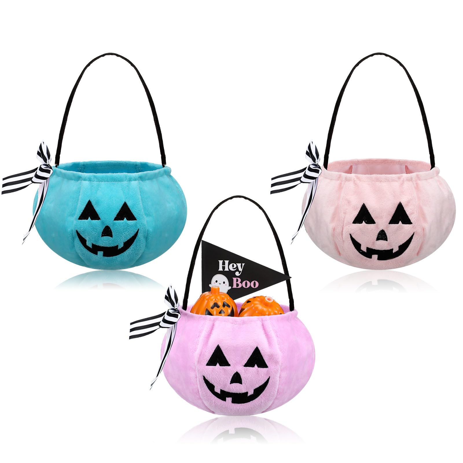 Photo 1 of ***ONLY 1**** SunnymoveSmall Halloween Pumpkin Basket 7.9 x 5.12 Inch Plush Basket Trick or Treat Buckets Goodie Candy Gift Bags with Handle for Halloween Exchange Party Favors Supplies (Pastel)