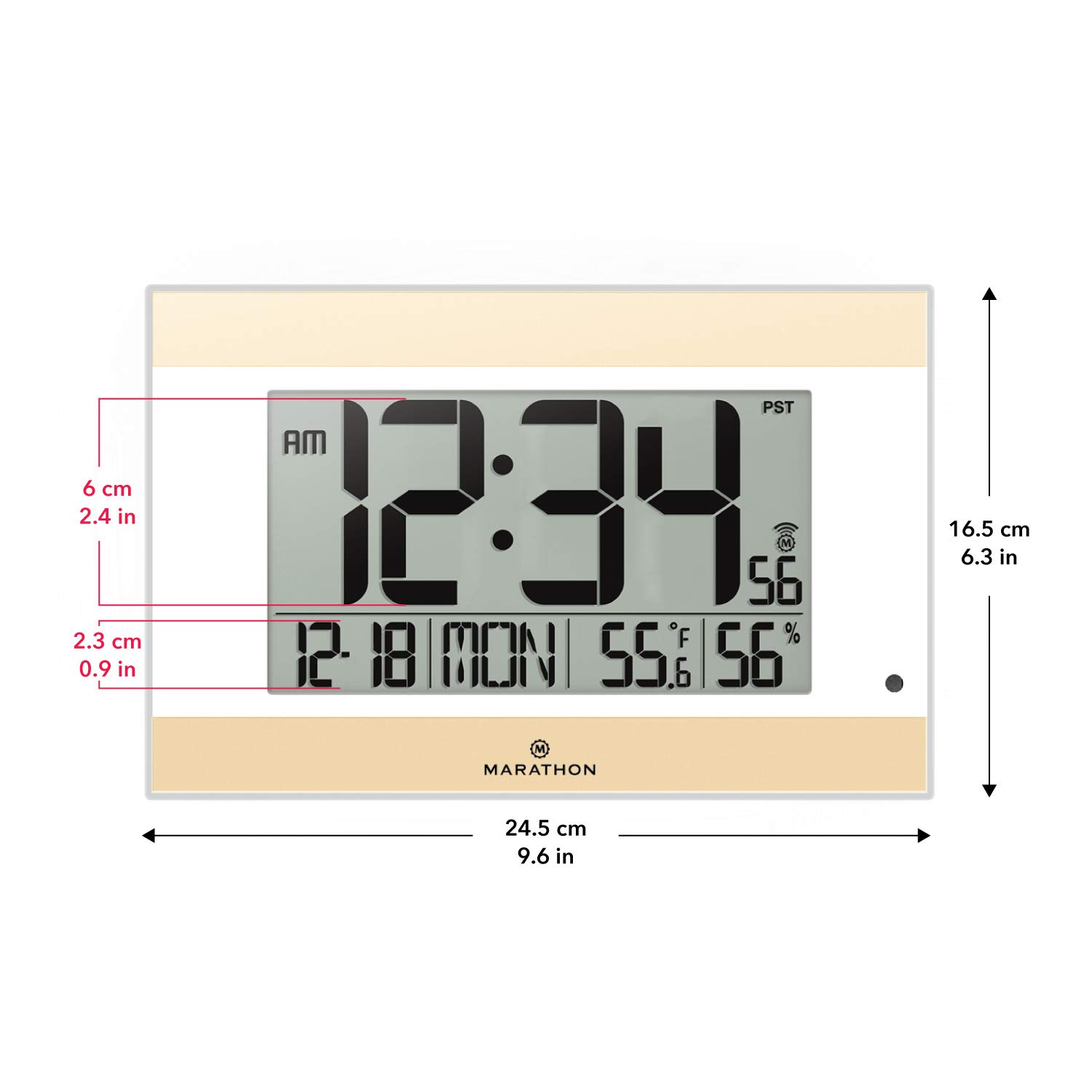 MARATHON CL030052WH Atomic Digital Wall Clock with AutoNight Light