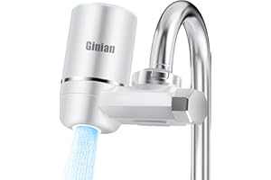 Ginian Water Filter for Sink Faucet Mount Filter Purifier System,Filters Over 60 substances,New Leak-Proof Technology，0.01 Micron Filtration Accuracy-White（Without Blue Light)