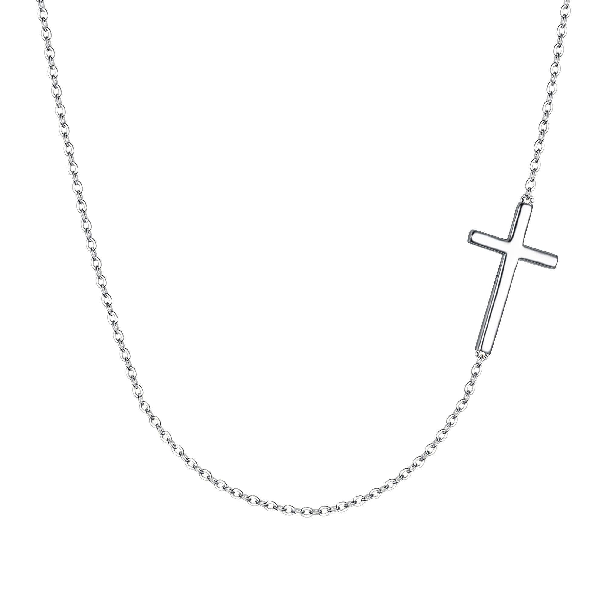 Ever Faith 925 Sterling Silver Sideways Cross Necklace, Tiny Dainty Cross Choker Necklace Simple Everyday Jewelry Birthday Gifts for Women Girls โ image 1